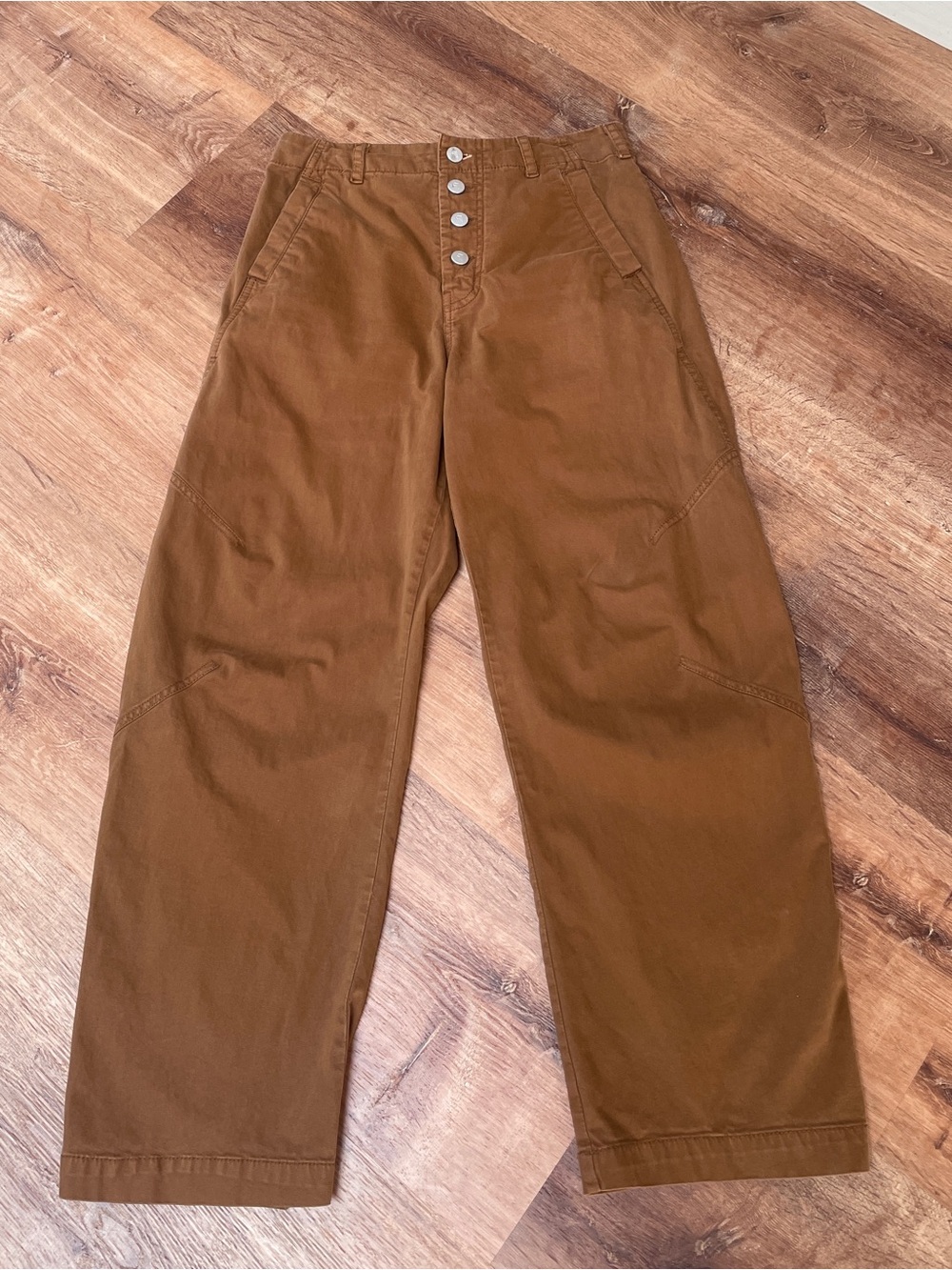 PILCRO Womens Button Front Barrel Pants Brown Sz 26 Canvas Utility Rear Buckle